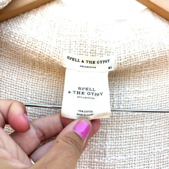 Spell & The Gypsy White River Poncho Knit Fringe Vest Long Cream Cotton M/L - Picture 9 of 12